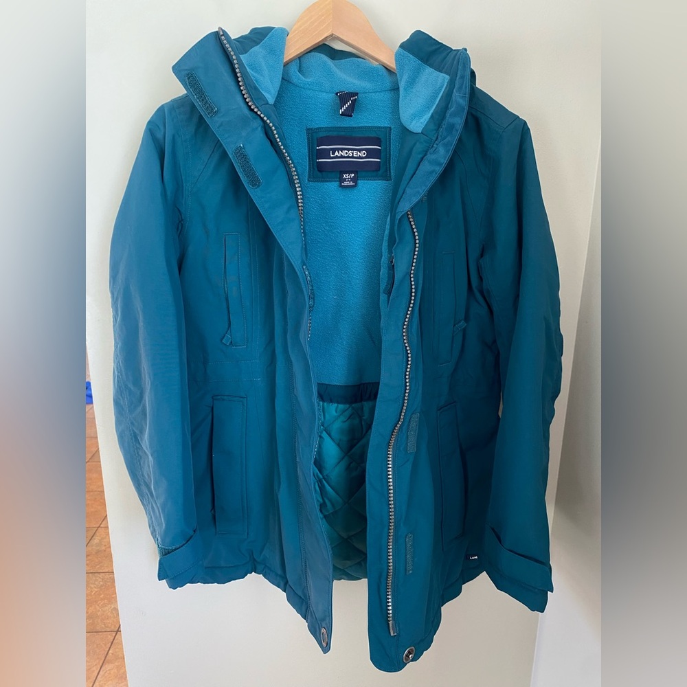 Lands’ End Women's Classic Squall Waterproof Insulated Parka Size XS Teal Winter - Picture 5 of 14